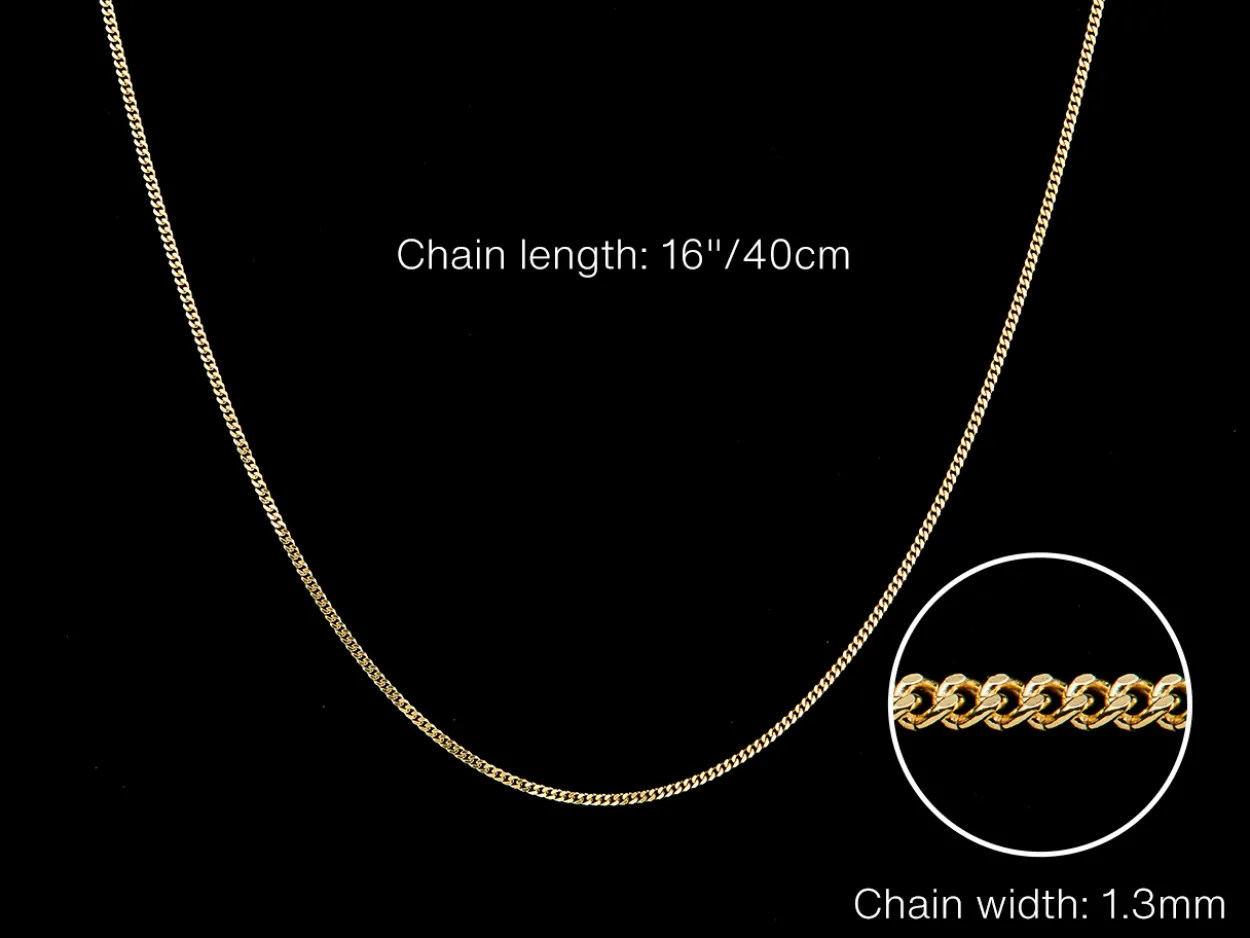 9ct Yellow Gold 1.3mm Diamond Cut Curb Chain 16"/40cm Hallmarked