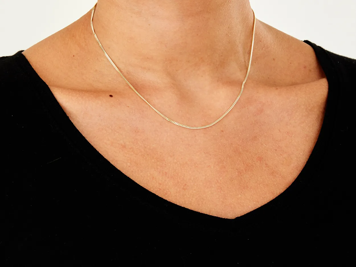 9ct Yellow Gold 1.3mm Diamond Cut Curb Chain 16"/40cm Hallmarked
