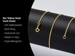 9ct Yellow Gold 1.3mm Diamond Cut Curb Chain 20"/50cm Hallmarked