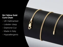 9ct Yellow Gold 1.8mm Diamond Cut Curb Chain 20"/50cm Hallmarked