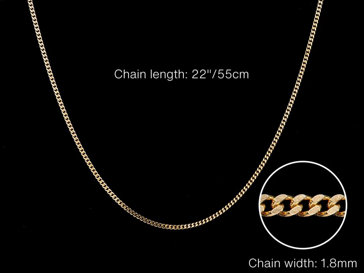 9ct Yellow Gold 1.8mm Diamond Cut Curb Chain 22"/55cm Hallmarked