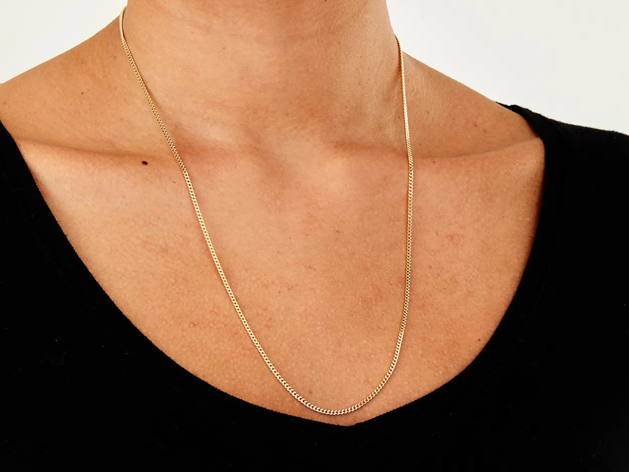 9ct Yellow Gold 1.8mm Diamond Cut Curb Chain 22"/55cm Hallmarked