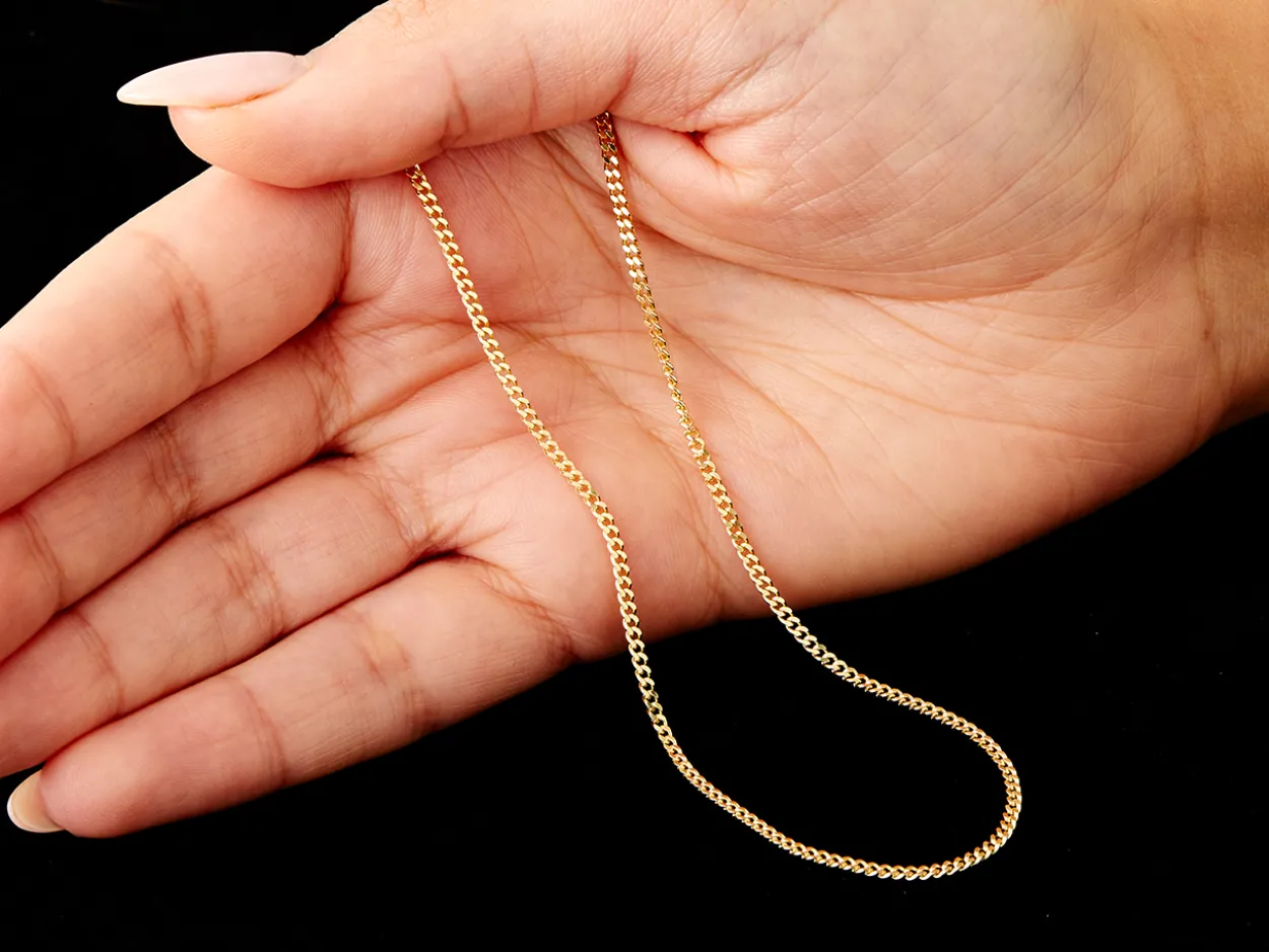 9ct Yellow Gold 1.8mm Diamond Cut Curb Chain 22"/55cm Hallmarked