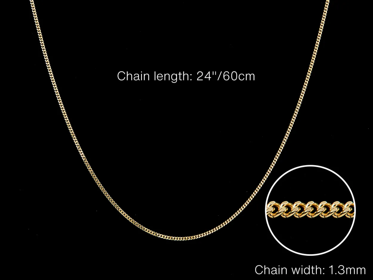 9ct Yellow Gold 1.3mm Diamond Cut Curb Chain 24"/60cm Hallmarked