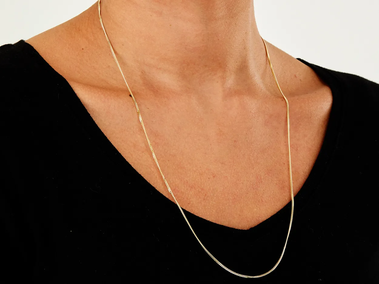 9ct Yellow Gold 1.3mm Diamond Cut Curb Chain 24"/60cm Hallmarked