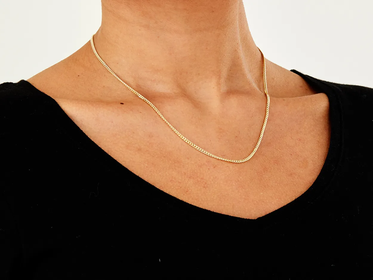 9ct Yellow Gold 2.1mm Diamond Cut Curb Chain 18"/45cm Hallmarked