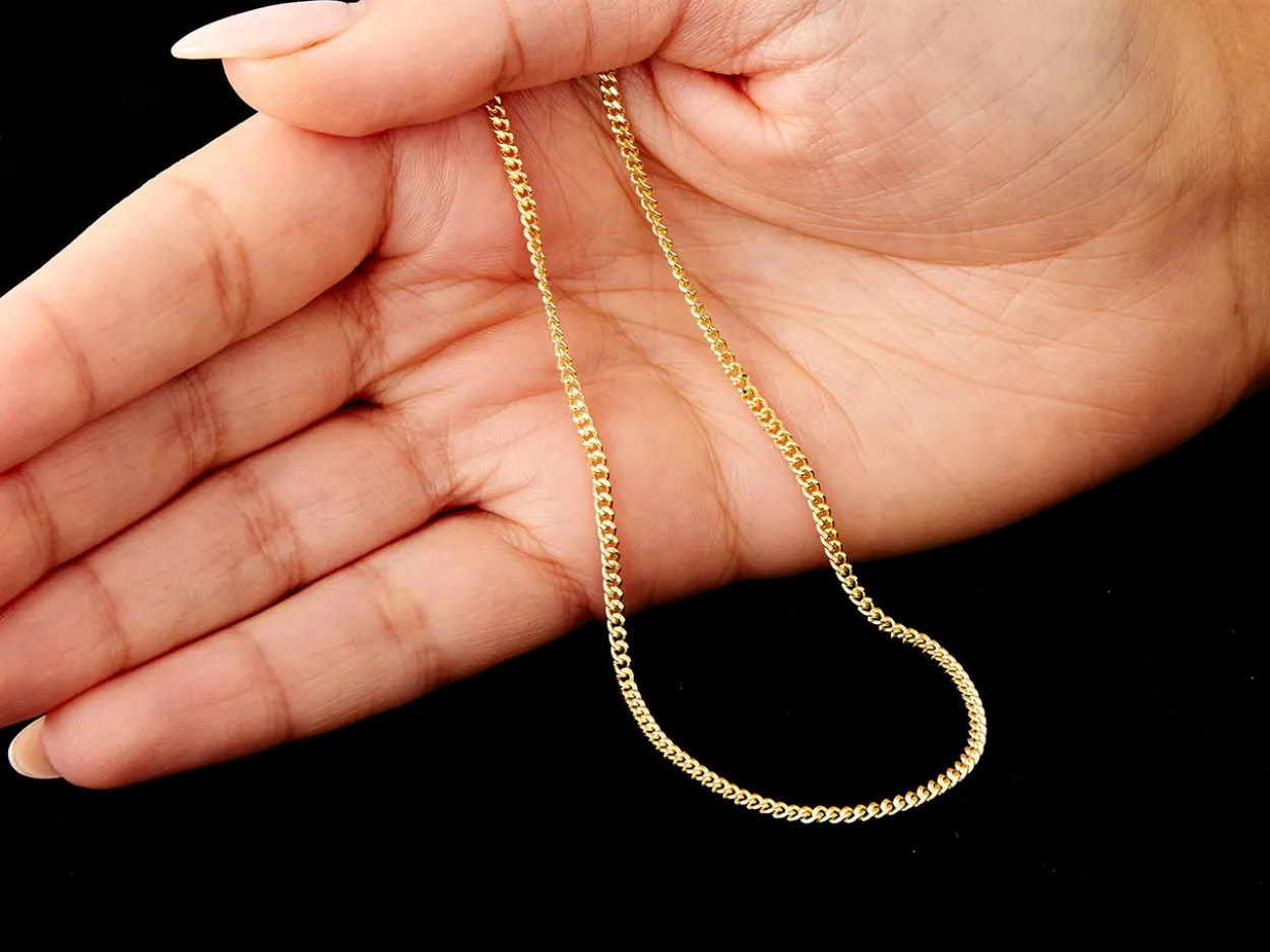 9ct Yellow Gold 2.1mm Diamond Cut Curb Chain 18"/45cm Hallmarked