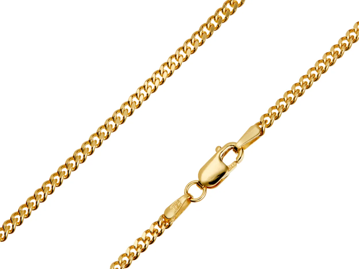 9ct Yellow Gold 2.1mm Diamond Cut Curb Chain 20"/50cm Hallmarked