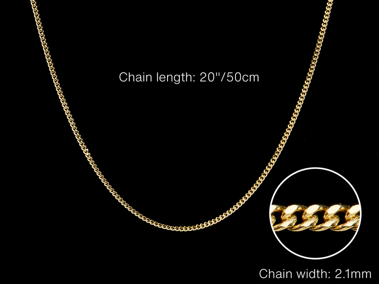 9ct Yellow Gold 2.1mm Diamond Cut Curb Chain 20"/50cm Hallmarked