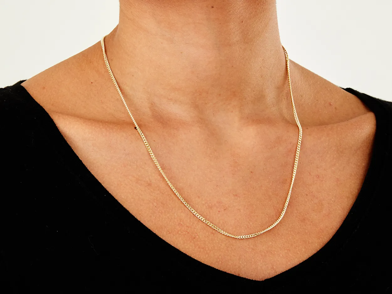 9ct Yellow Gold 2.1mm Diamond Cut Curb Chain 20"/50cm Hallmarked