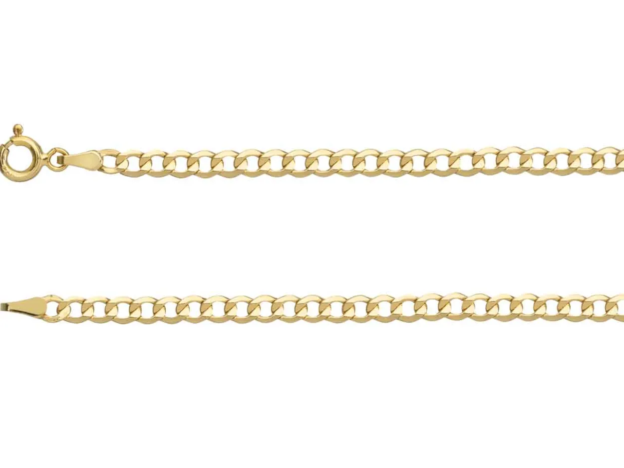 9ct Yellow Gold 3.3mm Diamond Cut Hollow Curb Chain 20"/50cm Hallmarked