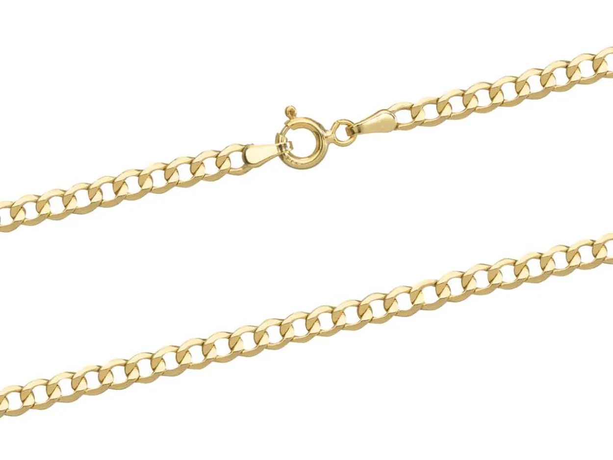 9ct Yellow Gold 3.3mm Diamond Cut Hollow Curb Chain 20"/50cm Hallmarked