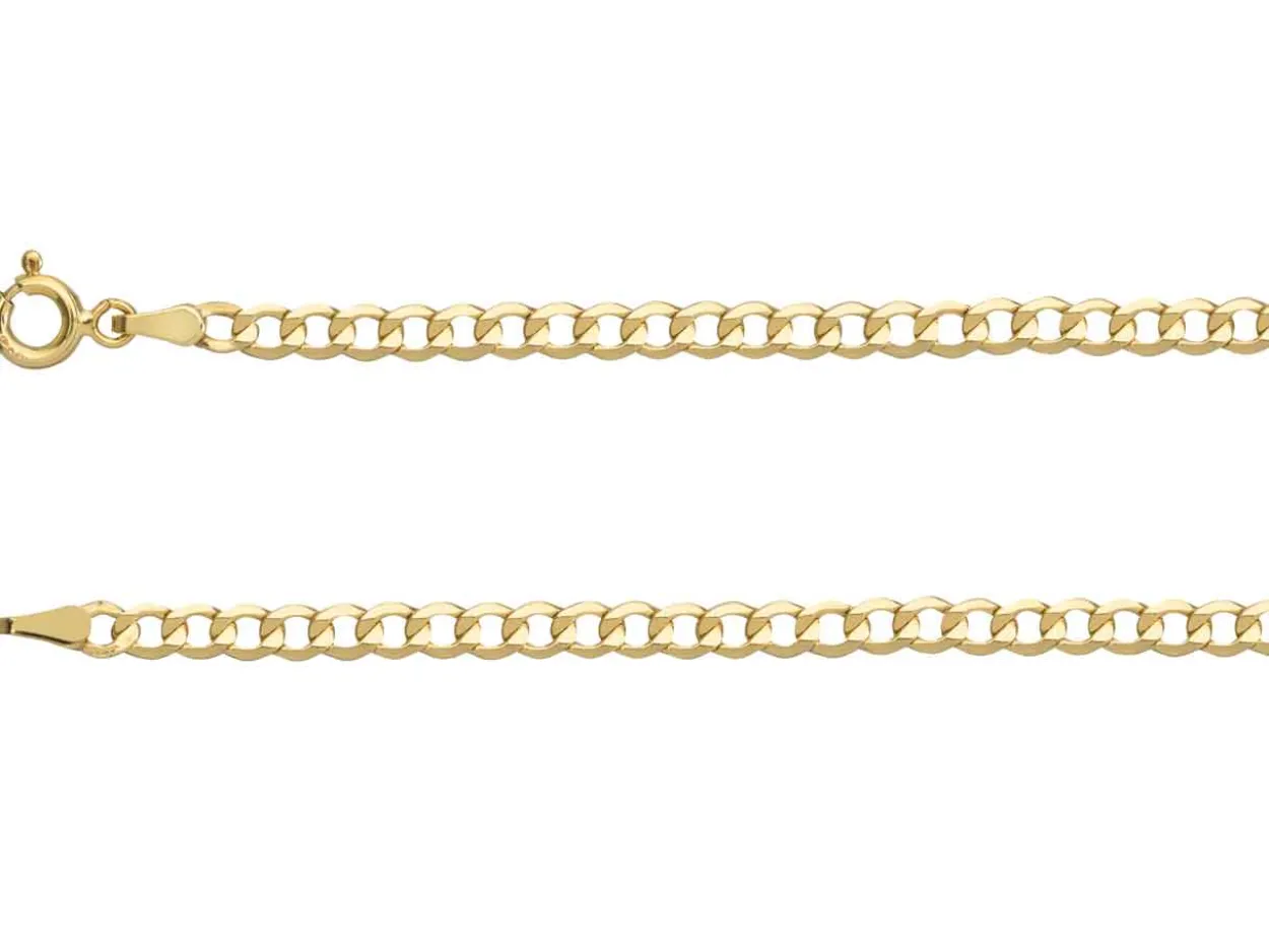 9ct Yellow Gold 3.3mm Diamond Cut Hollow Curb Chain 18"/45cm Hallmarked