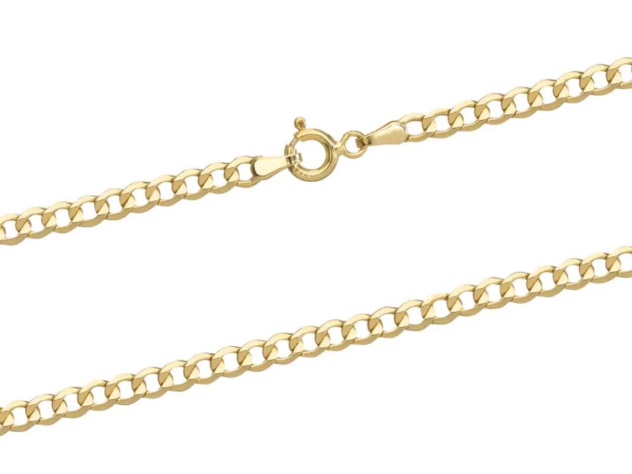 9ct Yellow Gold 3.3mm Diamond Cut Hollow Curb Chain 18"/45cm Hallmarked