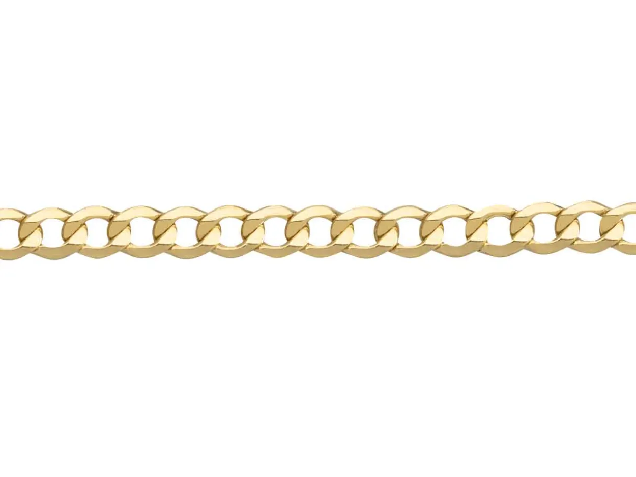 9ct Yellow Gold 3.3mm Diamond Cut Hollow Curb Chain 18"/45cm Hallmarked