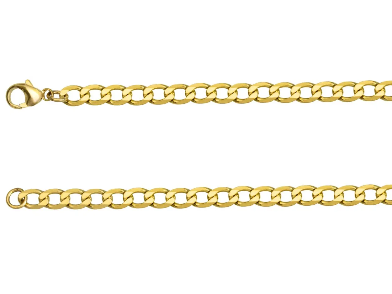 9ct Yellow Gold 4.8mm Diamond Cut Metric Curb Chain 18"/45cm Hallmarked