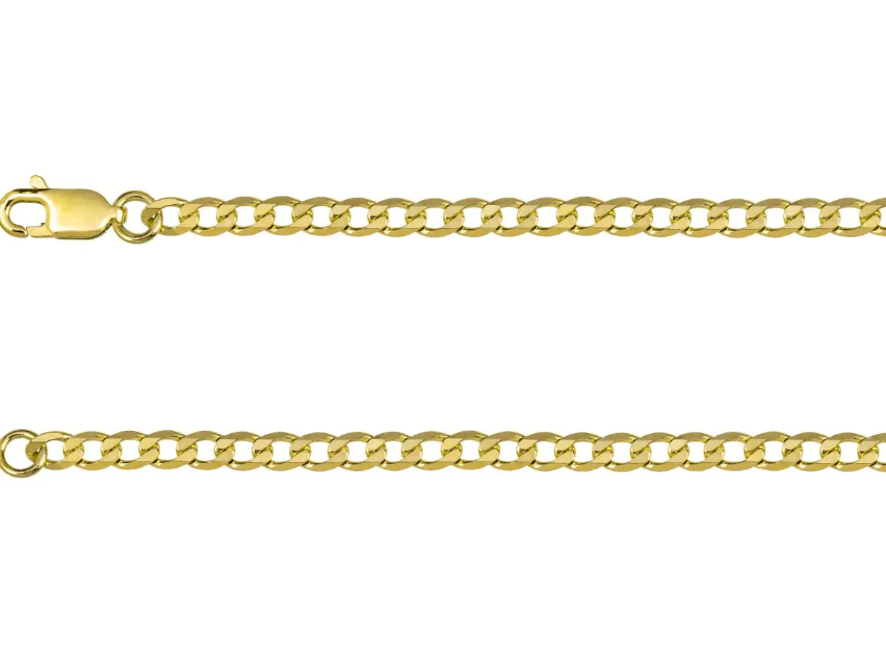 9ct Yellow Gold 3.0mm Diamond Cut Metric Curb Chain 18"/45cm Hallmarked