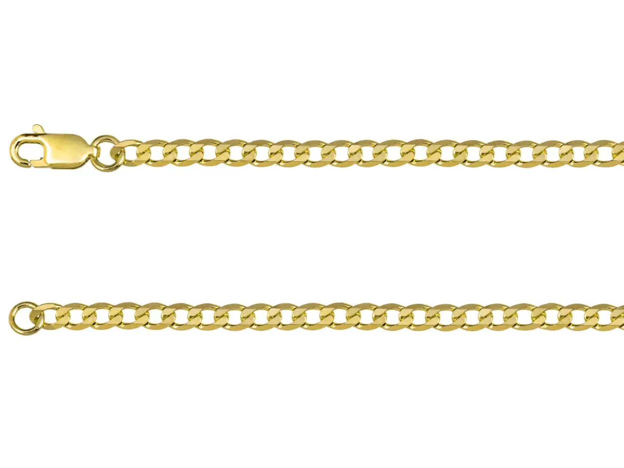 9ct Yellow Gold 3.0mm Diamond Cut Metric Curb Chain 16"/40cm Hallmarked