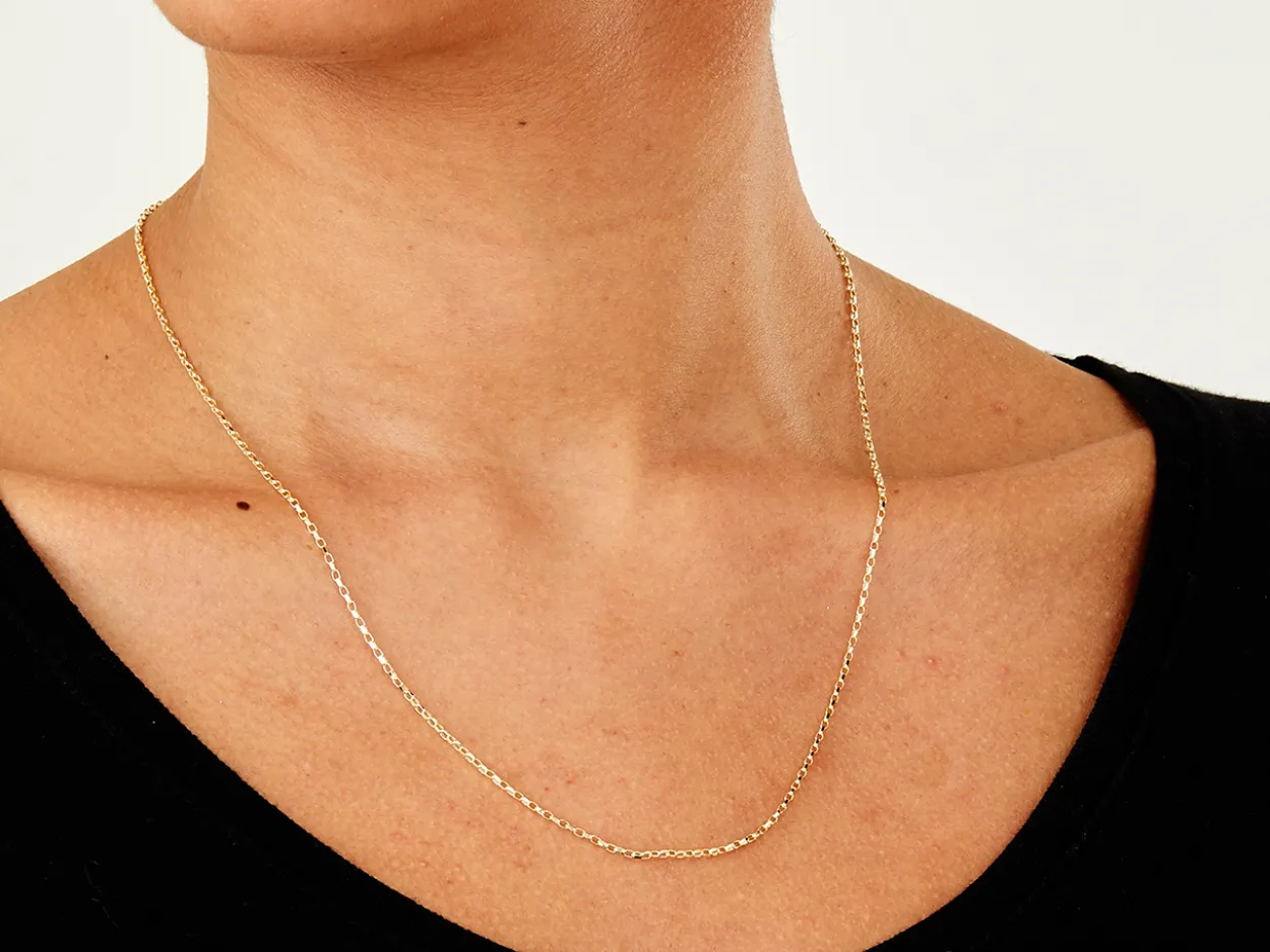 9ct Yellow Gold 1.5mm Diamond Cut Oval Belcher Chain 20"/50cm Hallmarked