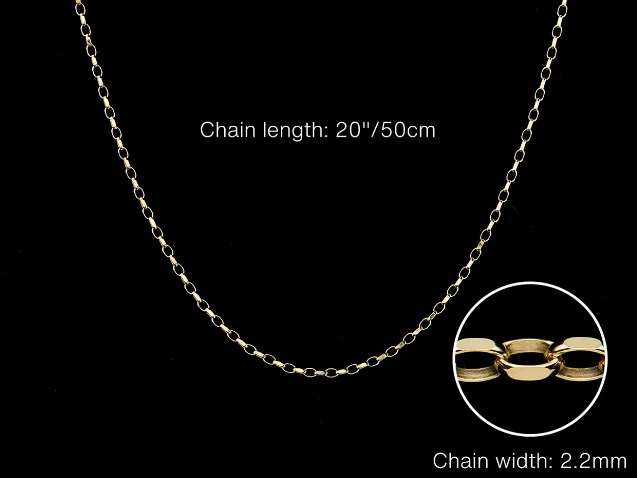 9ct Yellow Gold 2.2mm Diamond Cut Oval Belcher Chain 20"/50cm Hallmarked