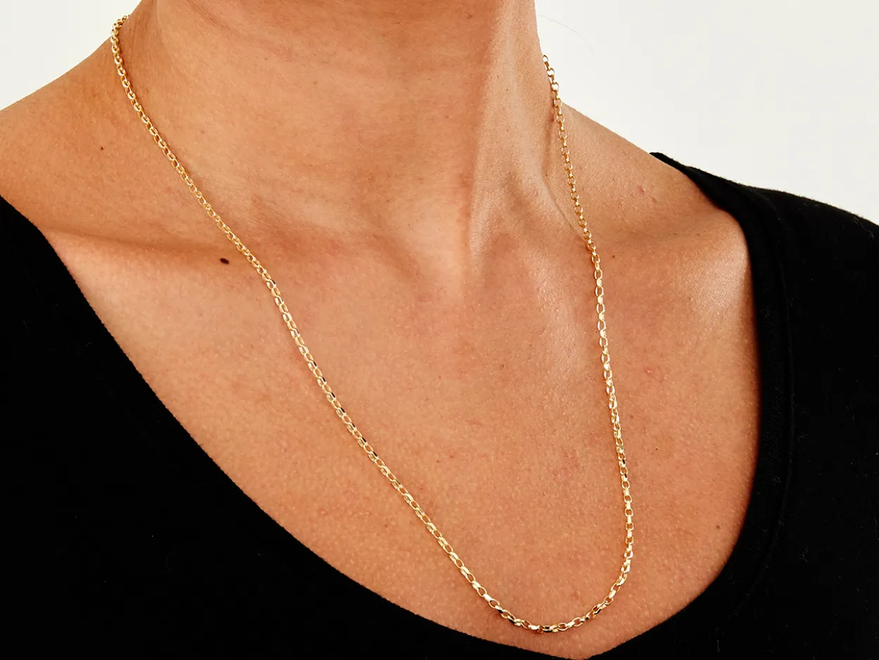 9ct Yellow Gold 2.2mm Diamond Cut Oval Belcher Chain 22"/55cm Hallmarked