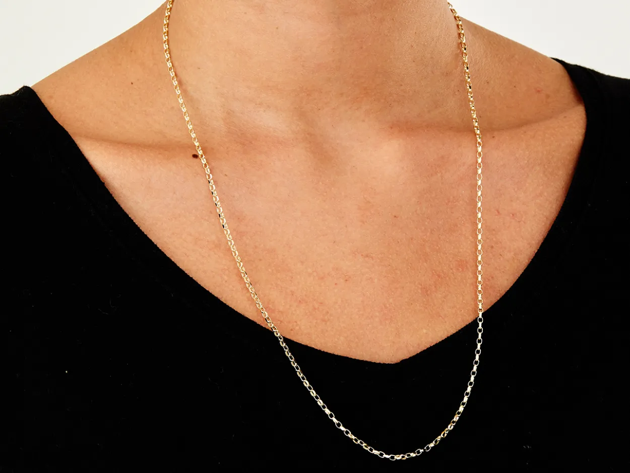 9ct Yellow Gold 2.2mm Diamond Cut Oval Belcher Chain 24"/60cm Hallmarked