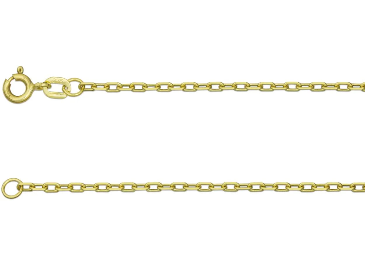 9ct Yellow Gold 2.0mm Diamond Cut Oval Trace Chain 16"/40cm Hallmarked