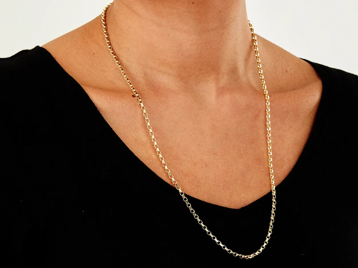 9ct Yellow Gold 3.1mm Diamond Cut Oval Belcher Chain 24"/60cm Hallmarked
