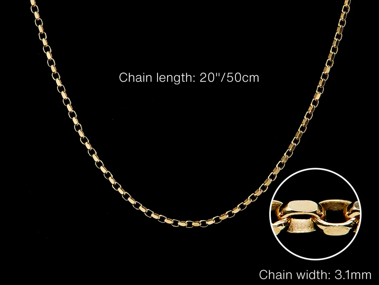 9ct Yellow Gold 3.1mm Diamond Cut Oval Belcher Chain 20"/50cm Hallmarked