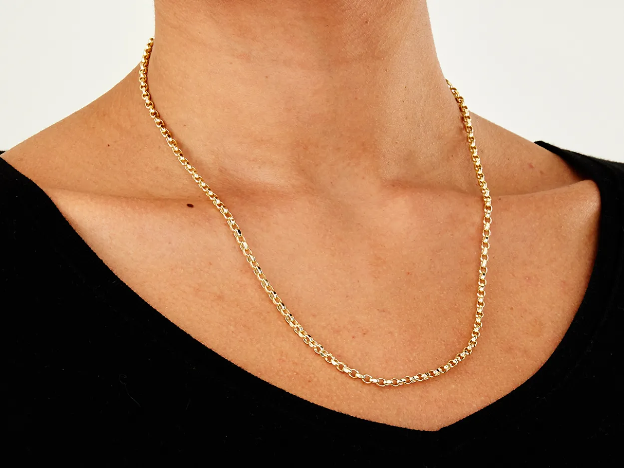 9ct Yellow Gold 3.1mm Diamond Cut Oval Belcher Chain 20"/50cm Hallmarked
