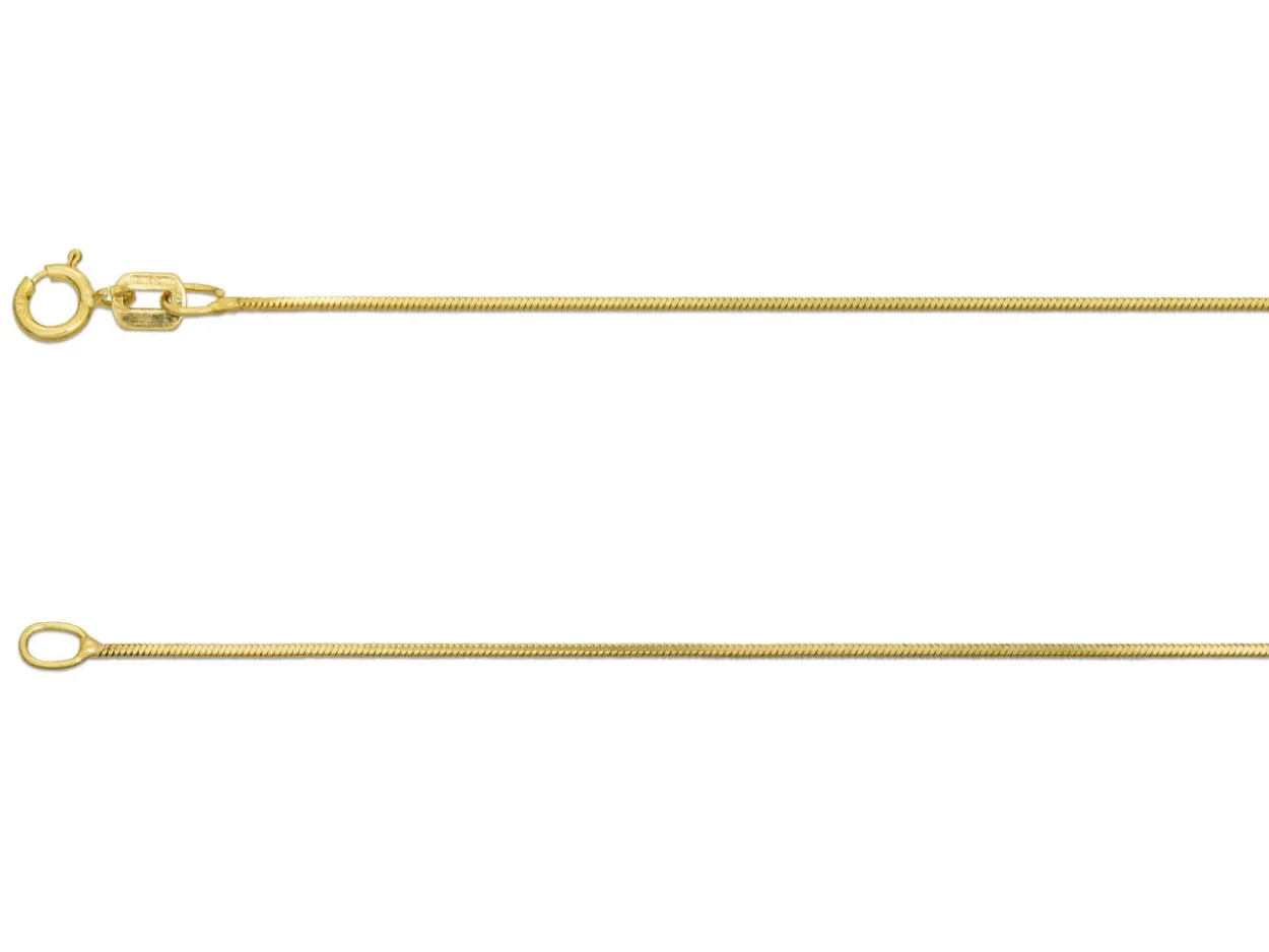 9ct Yellow Gold 0.7mm Diamond Cut Square Snake Chain 18"/45cm Hallmarked