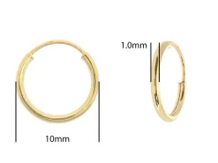 9ct Yellow Gold 10.0mm Endless Sleeper Hoops, Pack Of 2