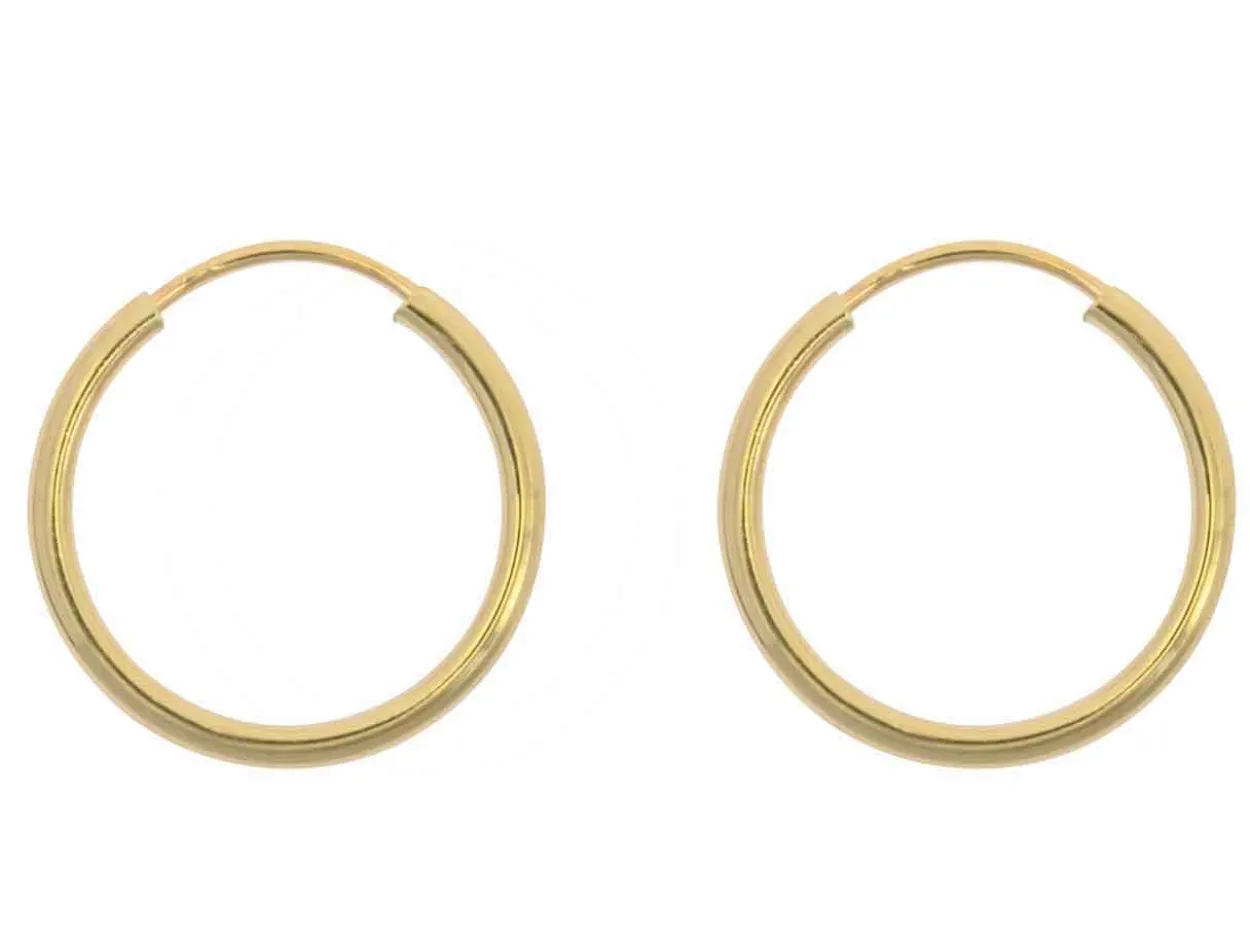 9ct Yellow Gold 12.0mm Endless Sleeper Hoops, Pack Of 2