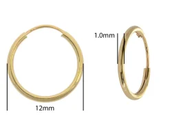 9ct Yellow Gold 12.0mm Endless Sleeper Hoops, Pack Of 2