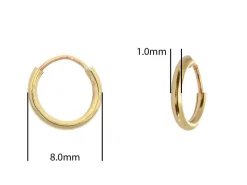 9ct Yellow Gold 8.0mm Endless Sleeper Hoops, Pack Of 2