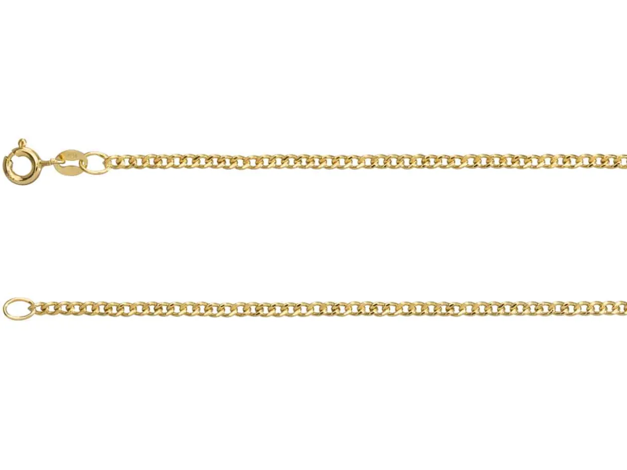 9ct Yellow Gold 1.8mm Filed Hollow Curb Chain 18"/45cm Extra Light Hallmarked