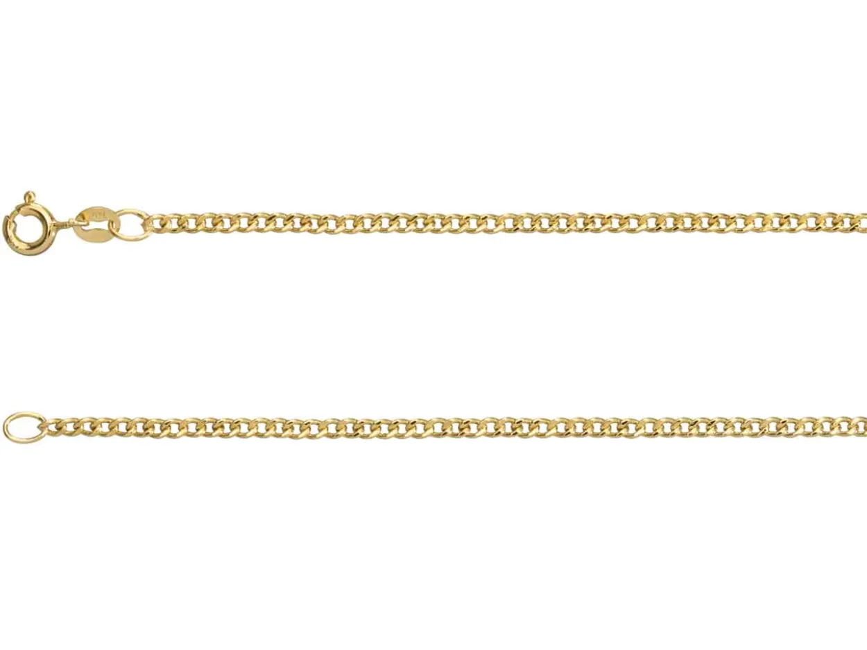 9ct Yellow Gold 1.8mm Filed Hollow Curb Chain 20"/50cm Extra Light Hallmarked