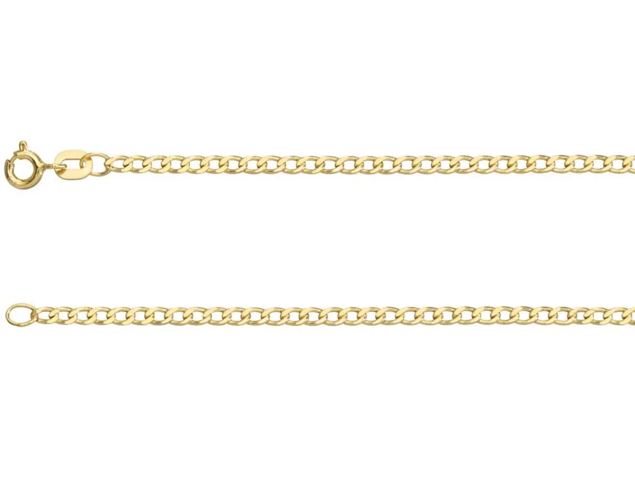 9ct Yellow Gold 2.3mm Filed Hollow Curb Chain 18"/45cm Extra Light Hallmarked
