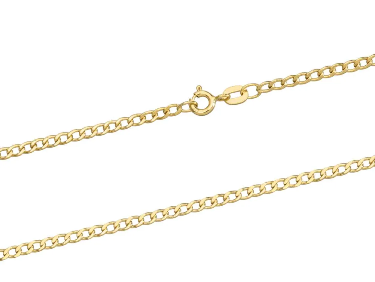 9ct Yellow Gold 2.3mm Filed Hollow Curb Chain 18"/45cm Extra Light Hallmarked
