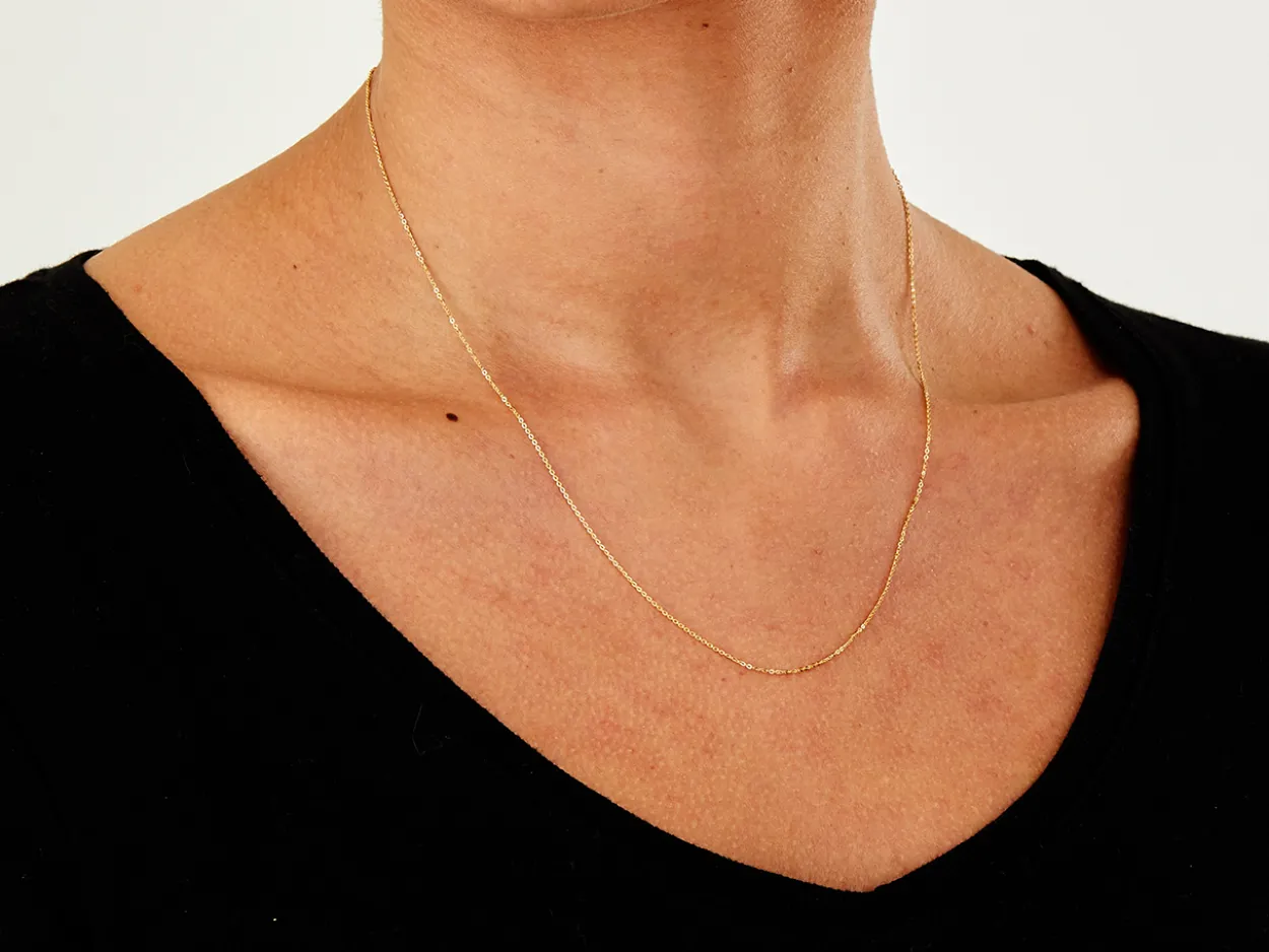 9ct Yellow Gold 0.9mm Flat Filed Oval Trace Chain With Extender 16-18"/40-45cm Unhallmarked