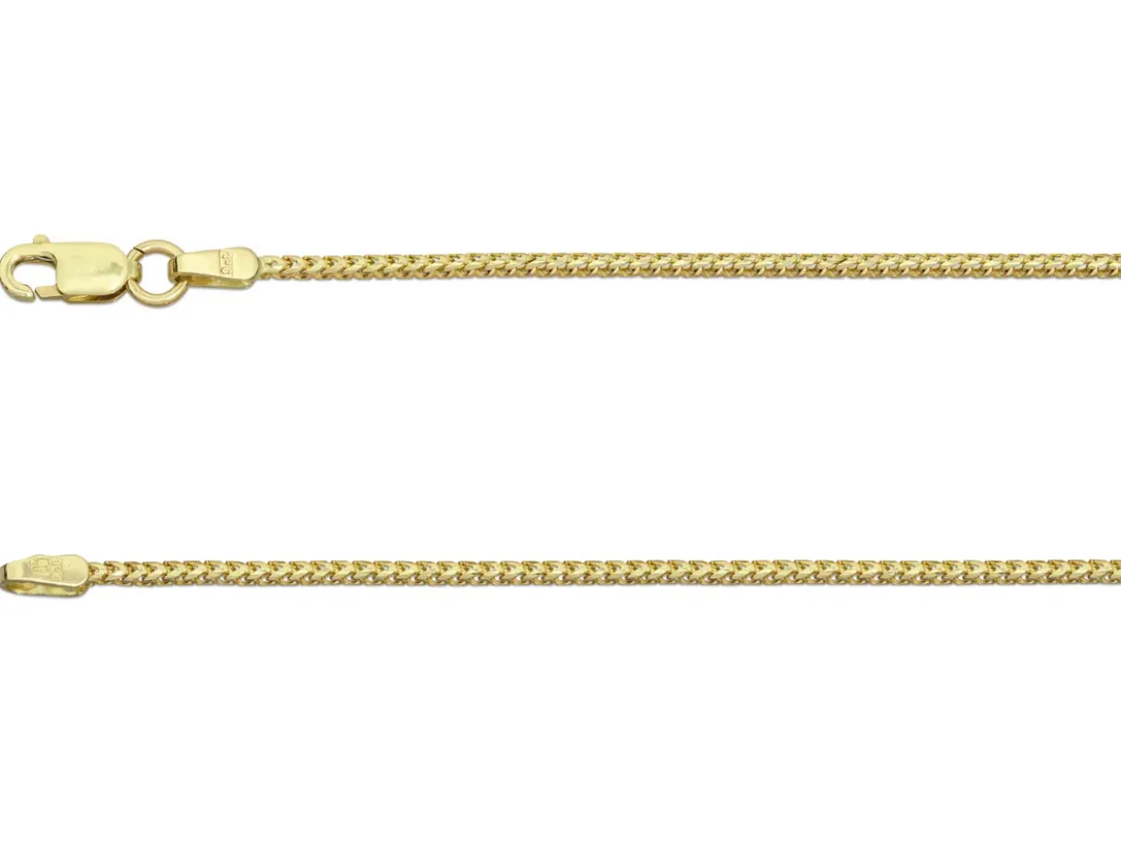 9ct Yellow Gold 1.3mm Franco Chain 18"/45cm Hallmarked