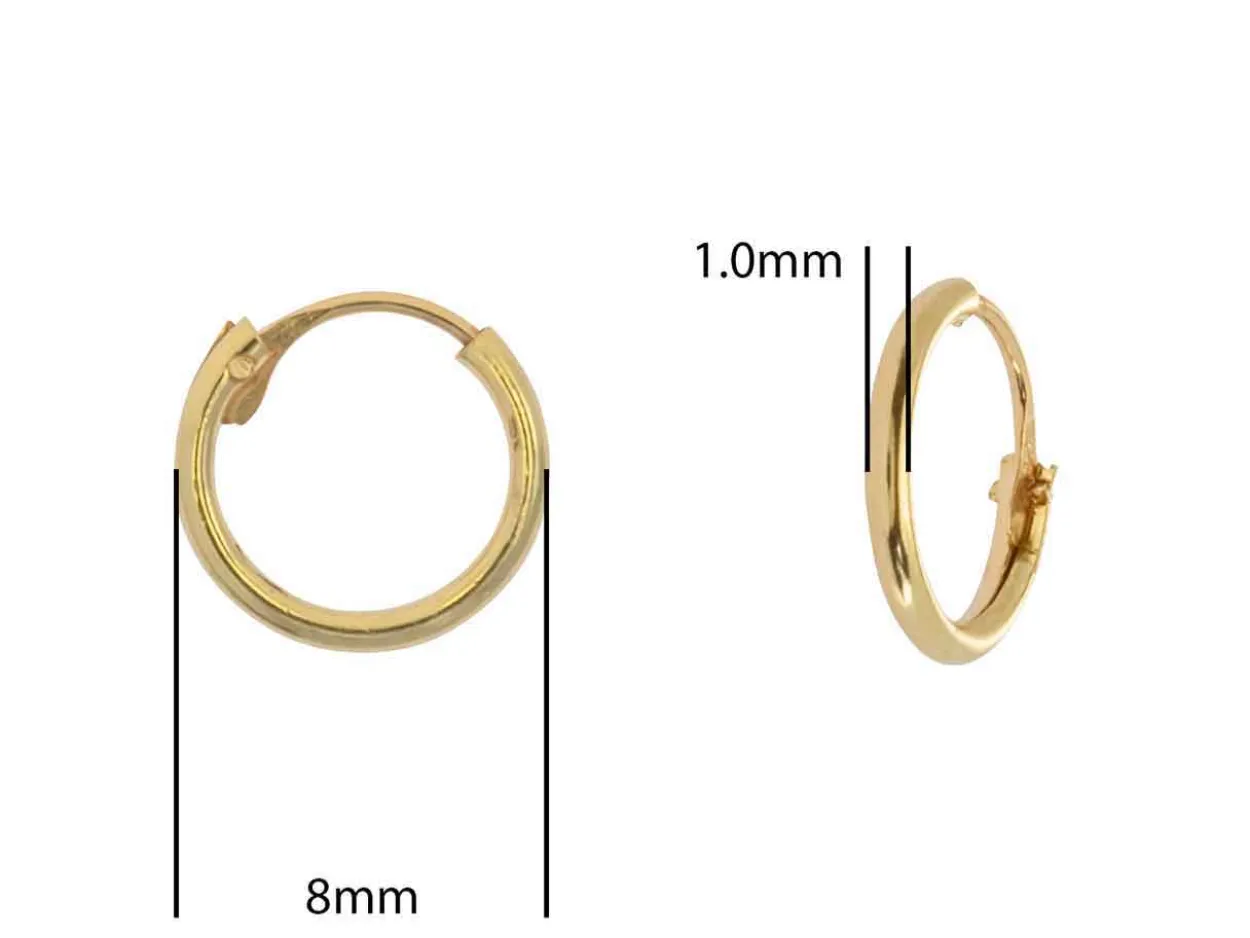 9ct Yellow Gold 8.0mm Hinged Sleeper Superlight Hoops, Pack Of 2, 100% Recycled Gold