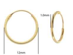 9ct Yellow Gold 12.0mm Hinged Sleeper Superlight Hoops, Pack Of 2, 100% Recycled Gold