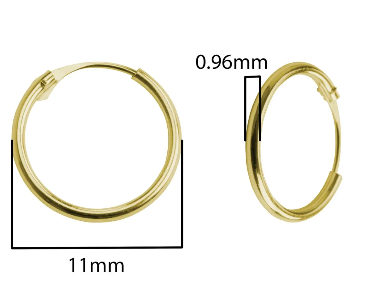 18ct Yellow Gold 11mm Hinged Sleeper Hoop Earring, 100% Recycled Gold