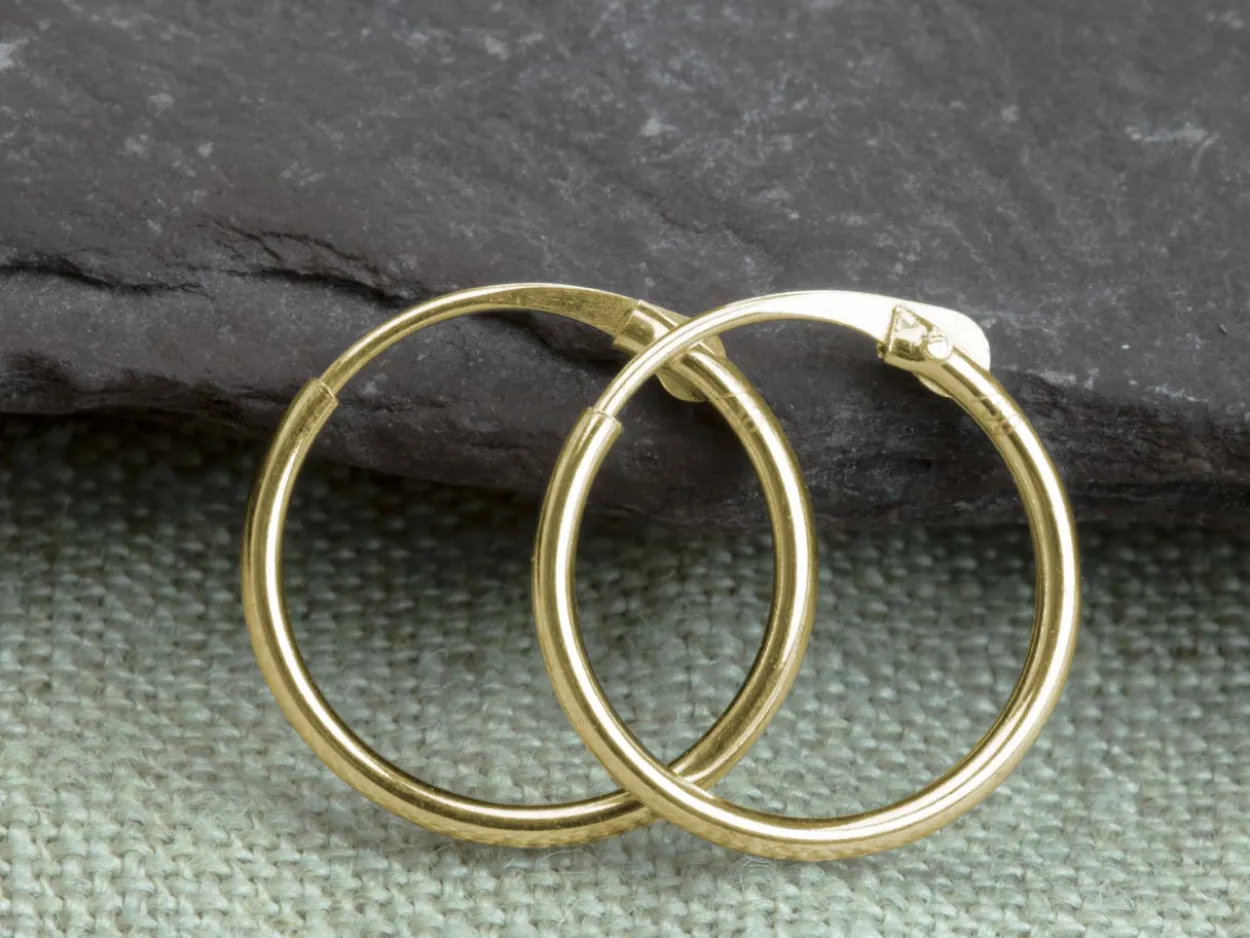 18ct Yellow Gold 11mm Hinged Sleeper Hoop Earring, 100% Recycled Gold