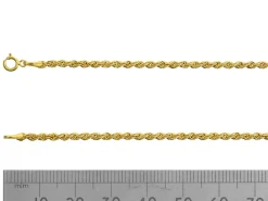 9ct Yellow Gold 2.0mm Hollow Rope Chain 18"/45cm Hallmarked