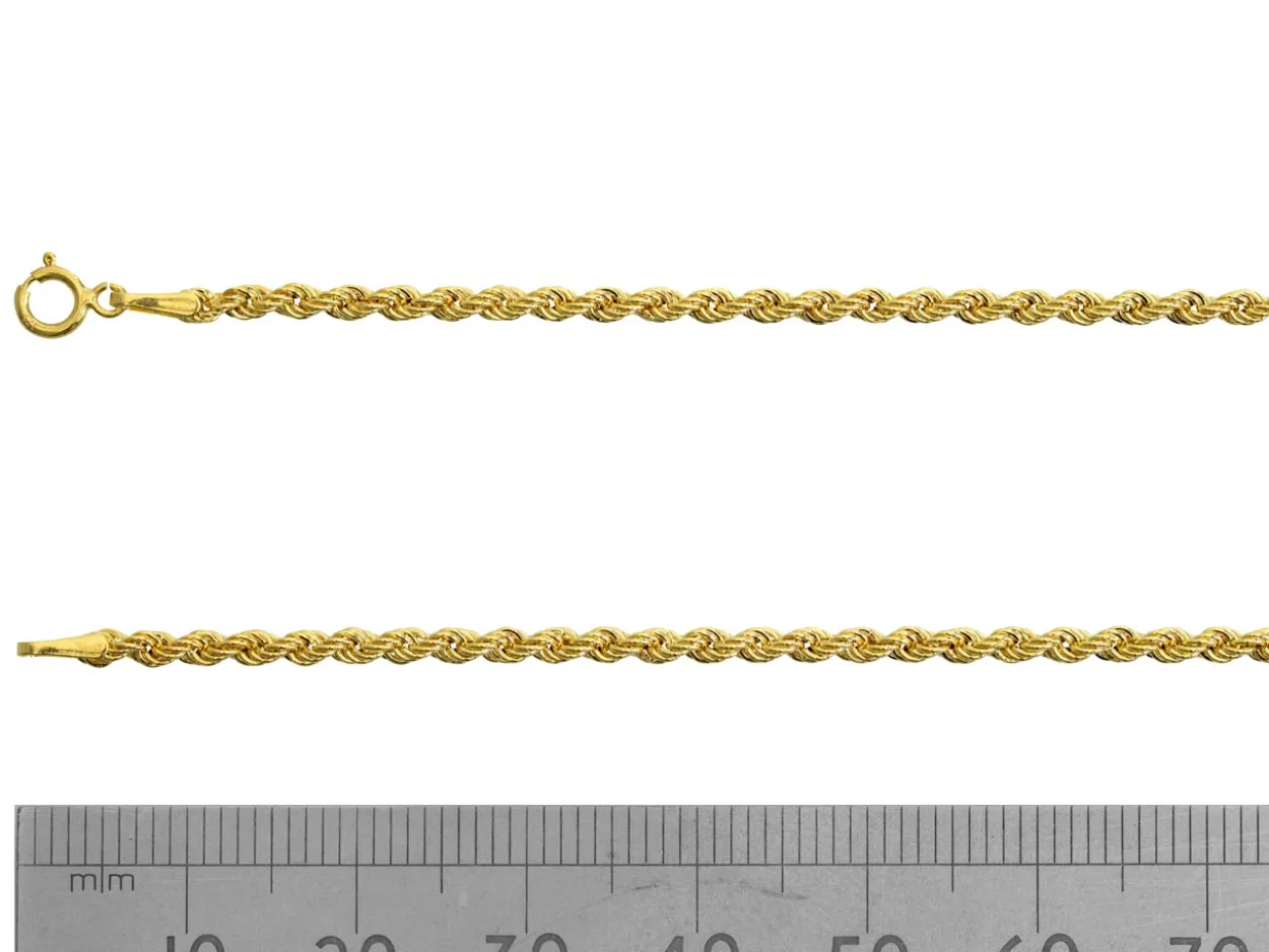 9ct Yellow Gold 2.0mm Hollow Rope Chain 18"/45cm Hallmarked