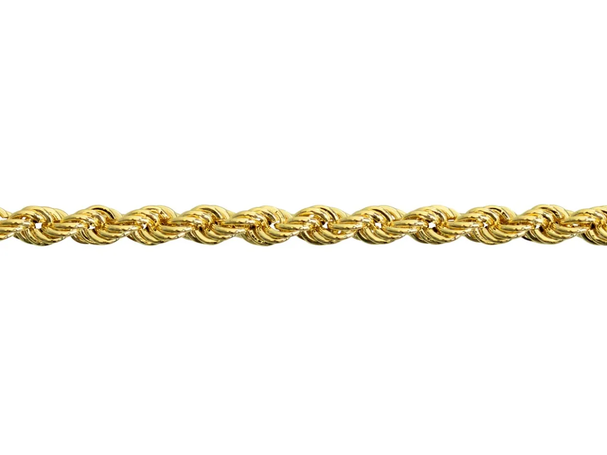 9ct Yellow Gold 2.0mm Hollow Rope Chain 18"/45cm Hallmarked