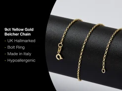 9ct Yellow Gold 1.7mm Oval Belcher Chain 18"/45cm Hallmarked