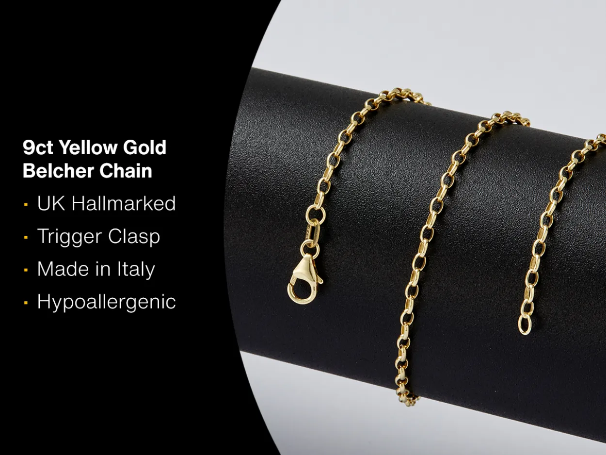9ct Yellow Gold 2.3mm Oval Belcher Chain 18"/45cm Hallmarked